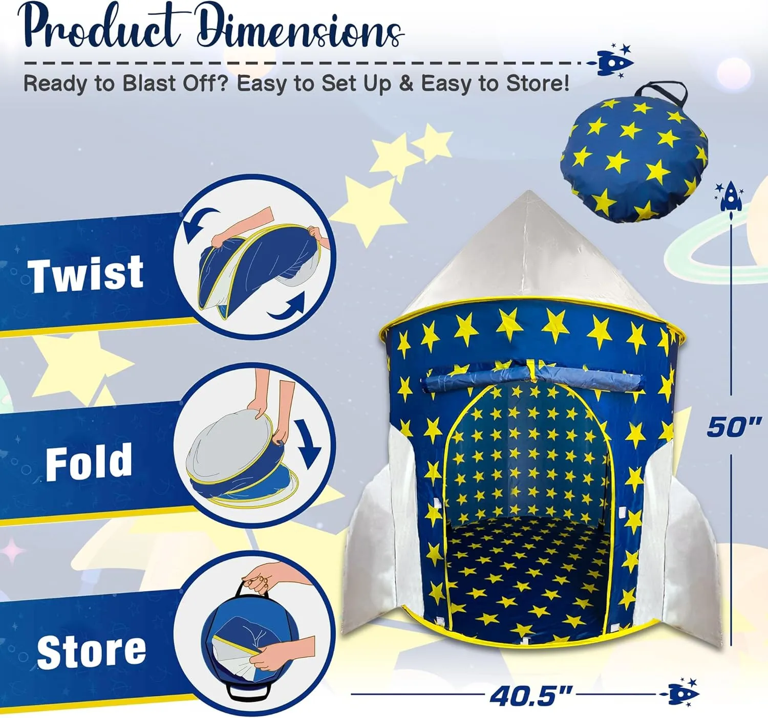Rocket Ship Play Tent Portable Cosmic Fun for Kids, Collapsible Design for Easy Storage, Spacious and Ventilated Playhouse, and Safe
