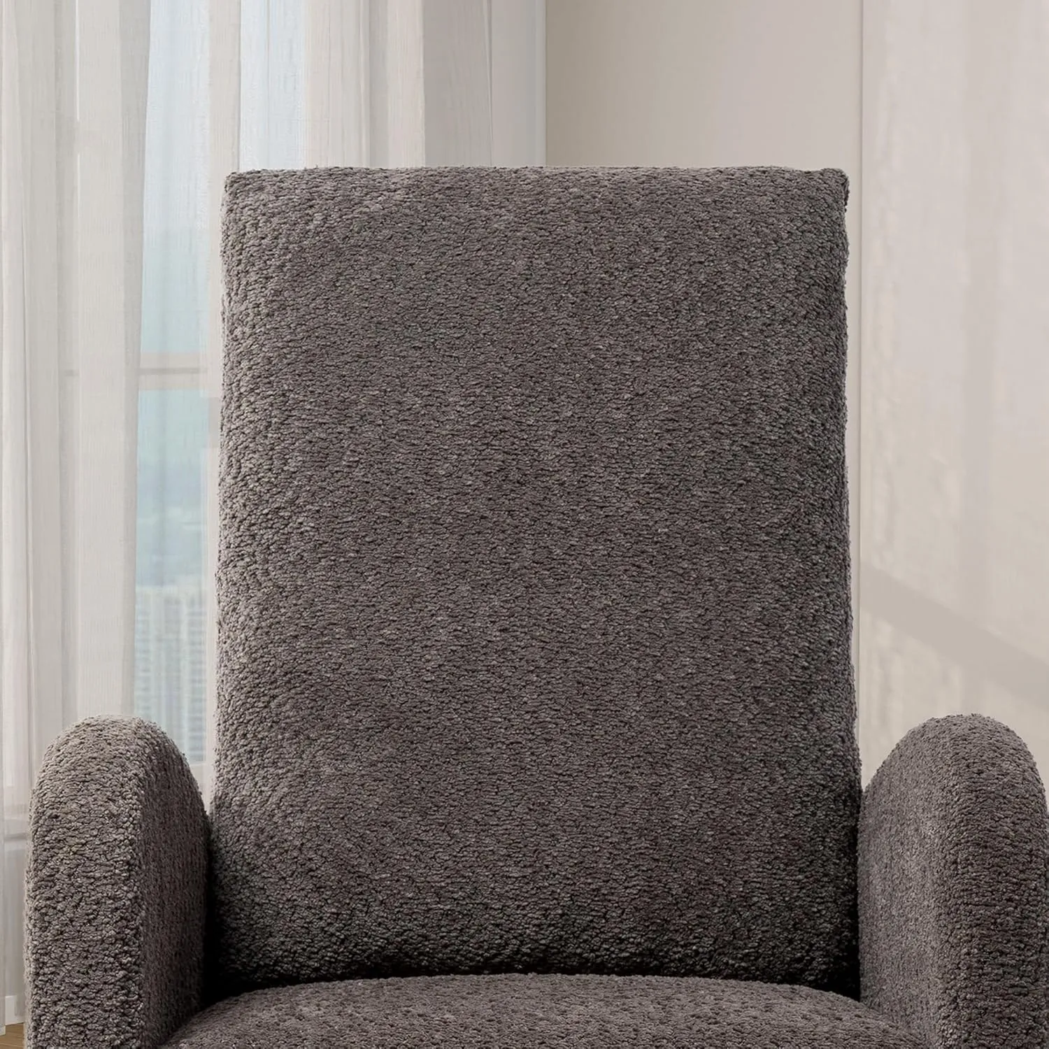 Rocking Chair Nursery, High Back Glider Chair with Retractable Foot Rest, Side Pocket, Rocking Accent Armchair with Rubber Wood Legs, for Indoor Living Room Bedroom.Charcoal