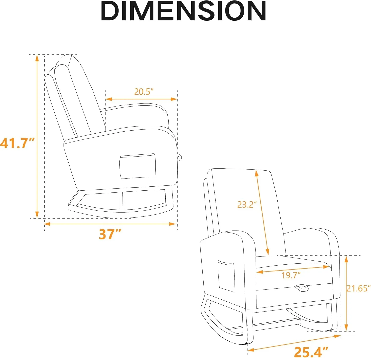 Rocking Chair Nursery, High Back Glider Chair with Retractable Foot Rest, Side Pocket, Rocking Accent Armchair with Rubber Wood Legs, for Indoor Living Room Bedroom.Charcoal