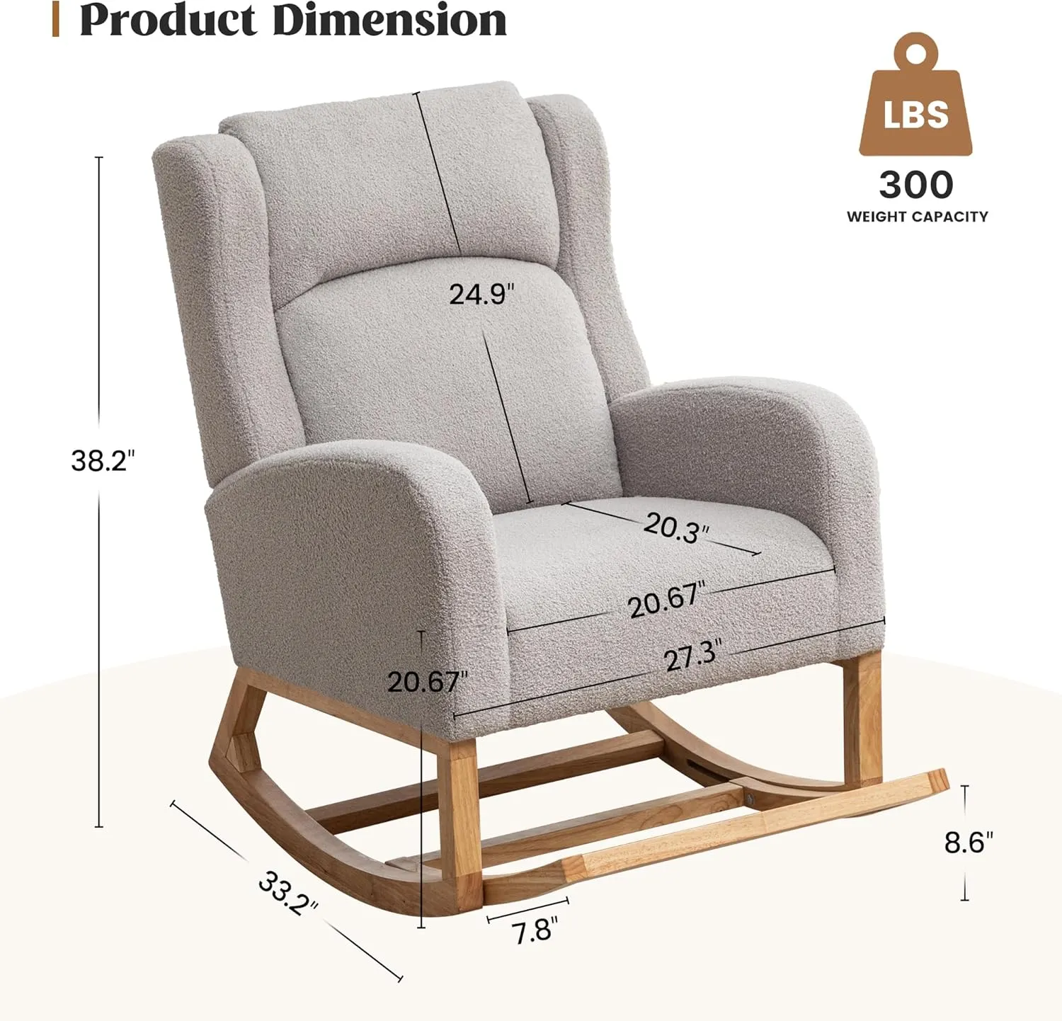 Rocking Chair Nursery, Nursery Rocking Chairs with Foot Rest, Comfy Teddy Glider Rocker Nursing Chair with Wingback for Nursing, Living Room, Bedroom, Teddy Grey