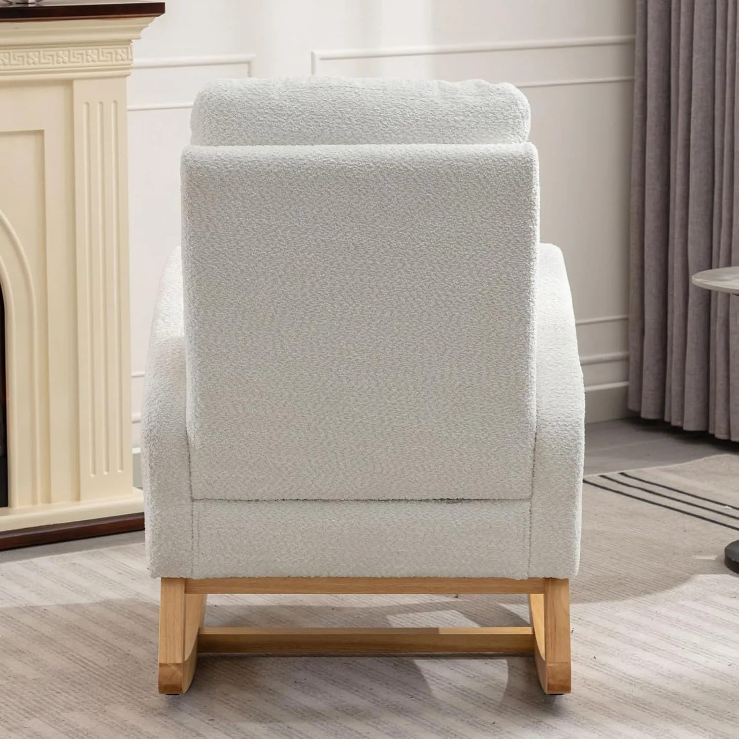 Rocking Chair with Foot Rest, Nursery Glider Teddy Gliding Rocking Chair with Retractable Footrest Rubber Wood Legs Side Pocket High Back & Wide Seat Nursing Chair for Living Room (White)
