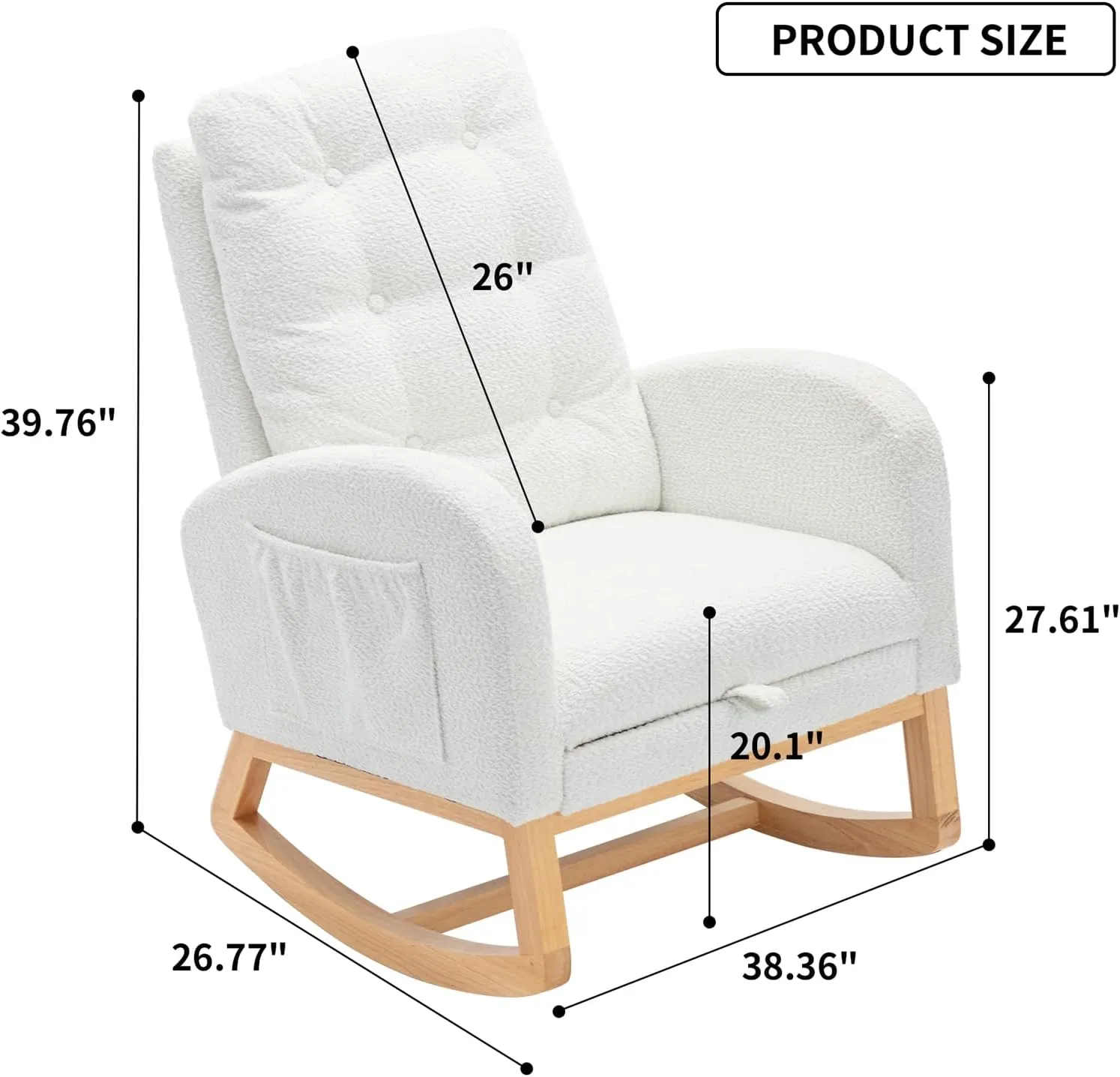Rocking Chair with Foot Rest, Nursery Glider Teddy Gliding Rocking Chair with Retractable Footrest Rubber Wood Legs Side Pocket High Back & Wide Seat Nursing Chair for Living Room (White)