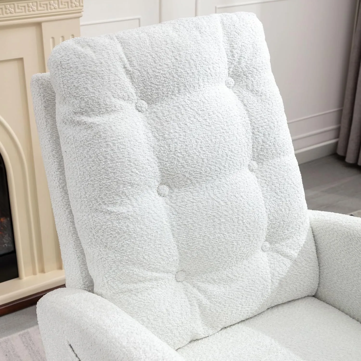 Rocking Chair with Foot Rest, Nursery Glider Teddy Gliding Rocking Chair with Retractable Footrest Rubber Wood Legs Side Pocket High Back & Wide Seat Nursing Chair for Living Room (White)