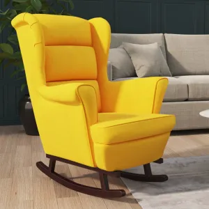 Rocking Chair with Solid Wood Rubber Legs Yellow Velvet