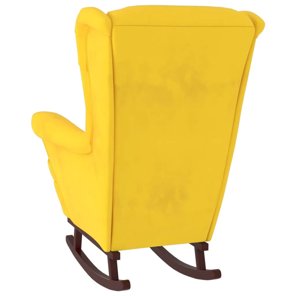 Rocking Chair with Solid Wood Rubber Legs Yellow Velvet