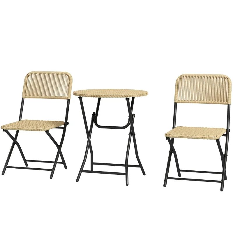Rootz 3 Piece Bistro Set - Outdoor Furniture - Folding Set - Durability - 46L x 58W x 84H cm Chair & Ø60 x 70H cm Table