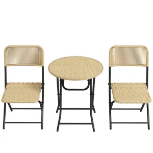 Rootz 3 Piece Bistro Set - Outdoor Furniture - Folding Set - Durability - 46L x 58W x 84H cm Chair & Ø60 x 70H cm Table