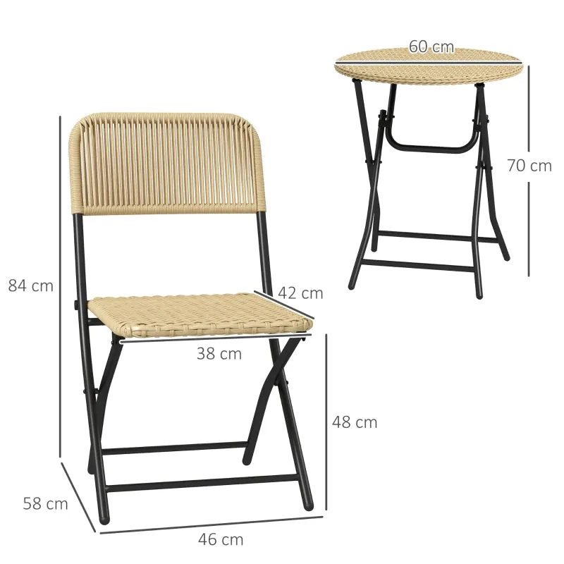 Rootz 3 Piece Bistro Set - Outdoor Furniture - Folding Set - Durability - 46L x 58W x 84H cm Chair & Ø60 x 70H cm Table