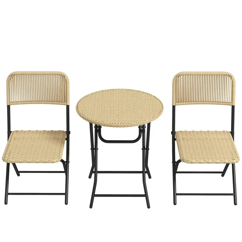 Rootz 3 Piece Bistro Set - Outdoor Furniture - Folding Set - Durability - 46L x 58W x 84H cm Chair & Ø60 x 70H cm Table