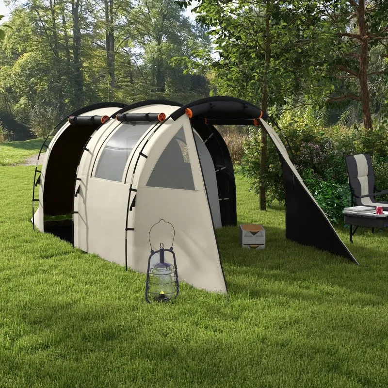 Rootz Camping Tent for 4-5 Persons - Family Tent - Outdoor Shelter - Blackout Windows - Waterproof - 460L x 230W x 180H cm - Khaki/Orange