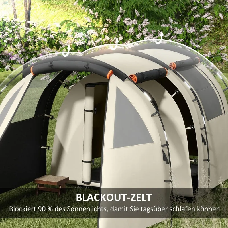 Rootz Camping Tent for 4-5 Persons - Family Tent - Outdoor Shelter - Blackout Windows - Waterproof - 460L x 230W x 180H cm - Khaki/Orange