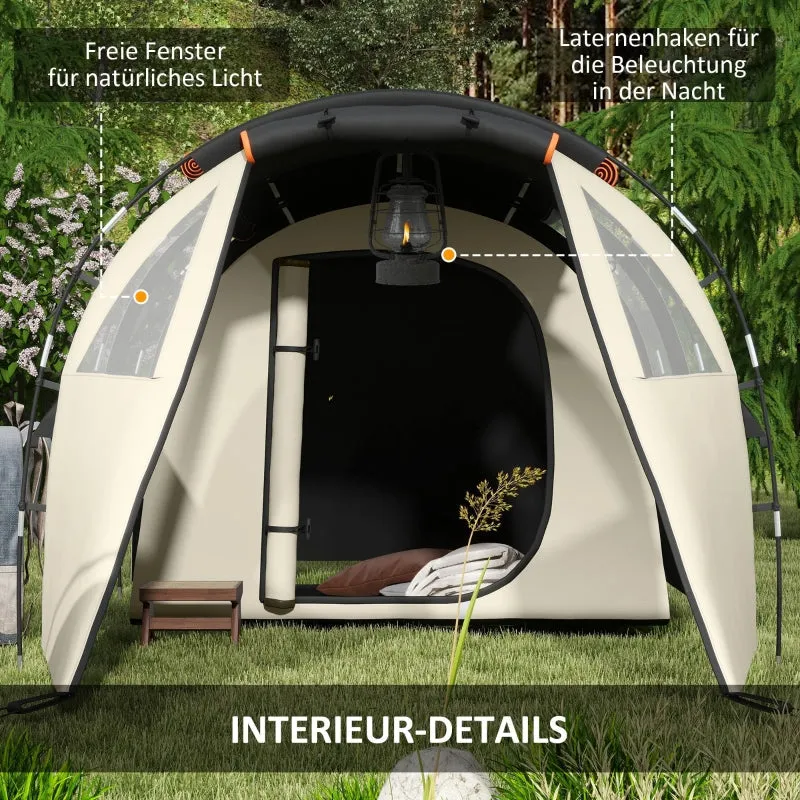 Rootz Camping Tent for 4-5 Persons - Family Tent - Outdoor Shelter - Blackout Windows - Waterproof - 460L x 230W x 180H cm - Khaki/Orange