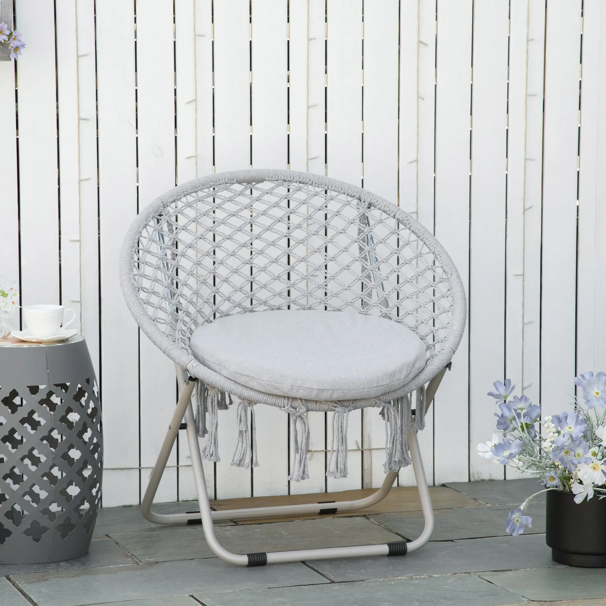 Rootz Hanging Chair - Round Garden Chair - Moon Papasan - Great Comfort - 77cm x 64cm x 78cm - Foldable Bohemian Chic