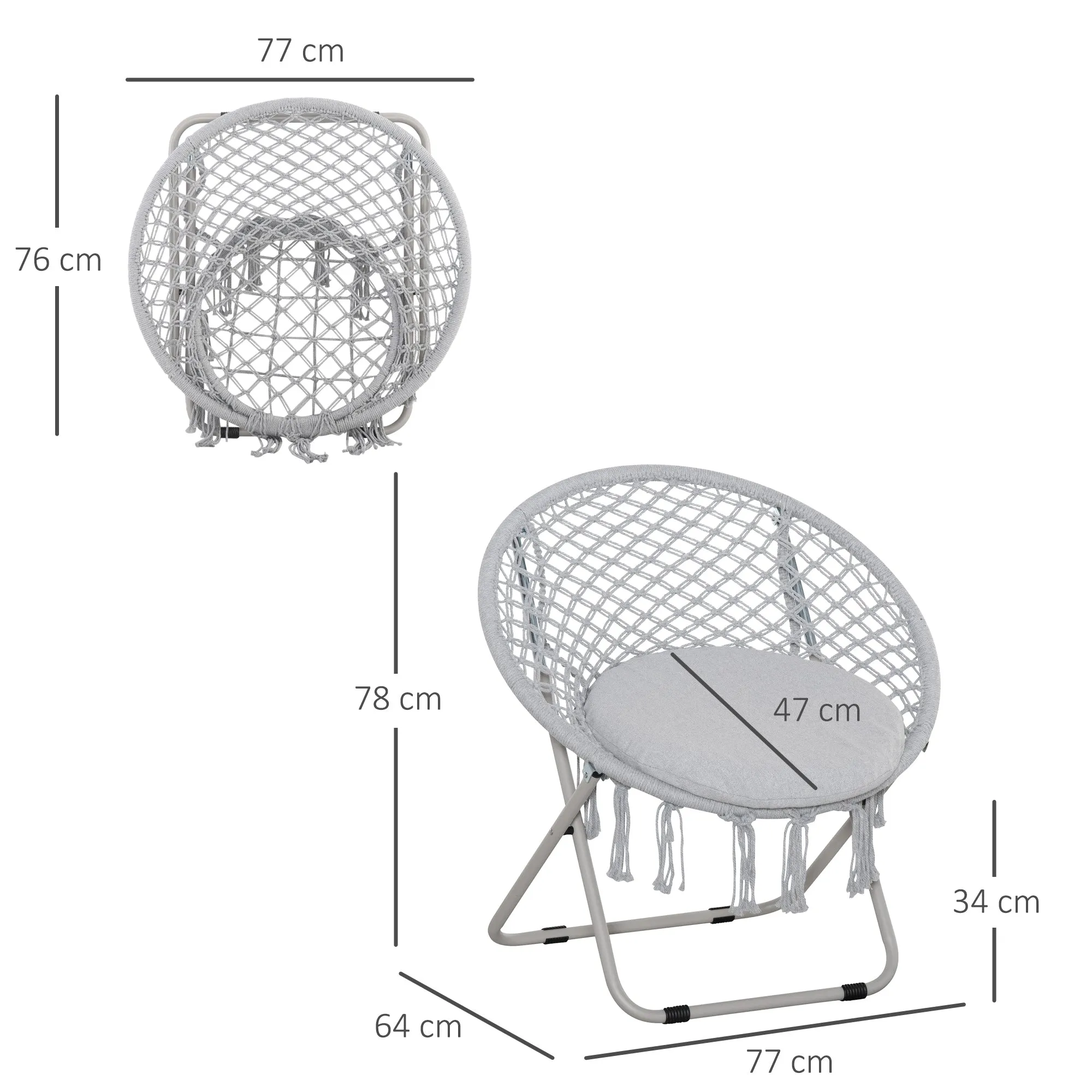 Rootz Hanging Chair - Round Garden Chair - Moon Papasan - Great Comfort - 77cm x 64cm x 78cm - Foldable Bohemian Chic