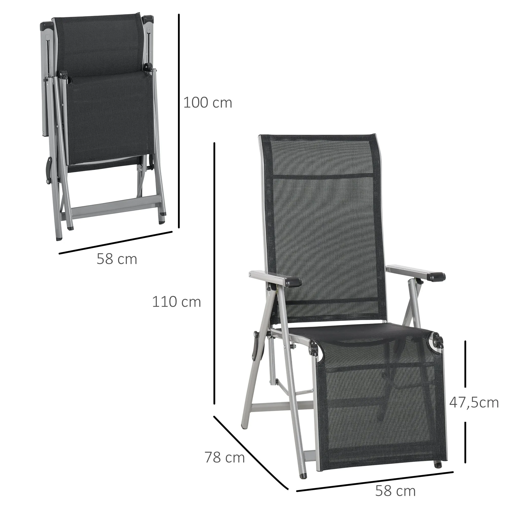 Rootz Lying Chair Sun Lounger - Foldable Recliner - Adjustable Deck Chair - Ultimate Comfort - 153cm x 58cm x 76cm