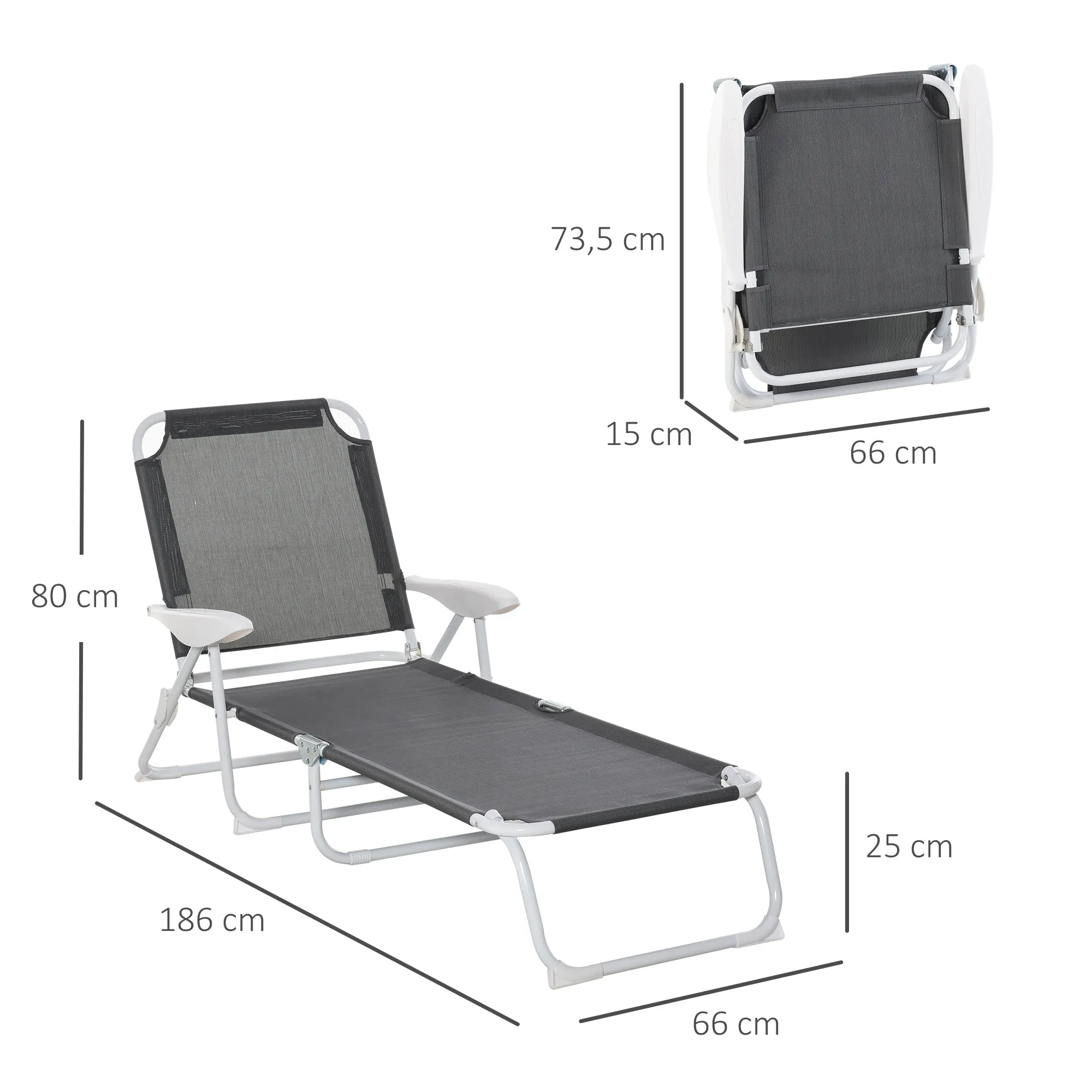 Rootz Multi-Position Sun Lounger - Garden Deck Chair - Outdoor Recliner - Comfortable Seating - 186L x 66B x 80H cm