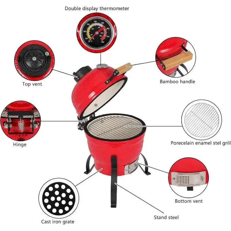 Round Thermometer with Metho Ceramic Charcoal 13" on for Portable Grill, Grill Kamado Variations Cooking Grill, Anti-slip Super affordable Barbecue