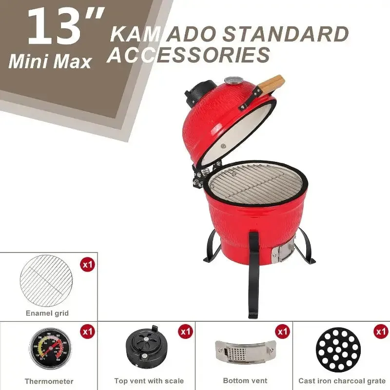 Round Thermometer with Metho Ceramic Charcoal 13" on for Portable Grill, Grill Kamado Variations Cooking Grill, Anti-slip Super affordable Barbecue