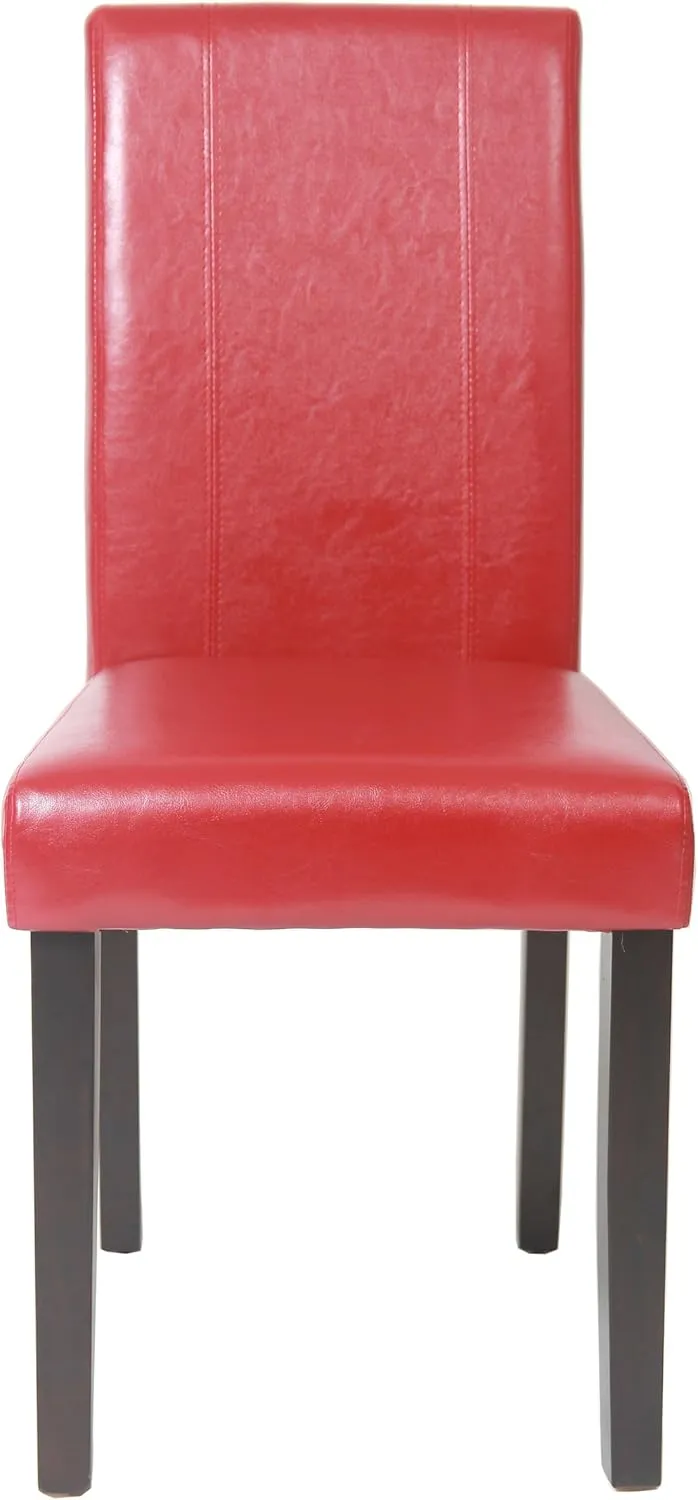 Roundhill Furniture Urban Style Solid Wood Leatherette Padded Parson Chair, Red, Set of 2