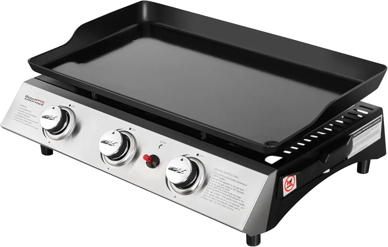 Royal Gourmet PD1300 Portable Propane Gas Grill Griddle for Outdoor Patio Grilling, Includes PVC Cover, 3-Burner Tabletop Griddle for On-the-Go Grilling and Outdoor Adventures, Silver