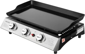 Royal Gourmet PD1300 Portable Propane Gas Grill Griddle for Outdoor Patio Grilling, Includes PVC Cover, 3-Burner Tabletop Griddle for On-the-Go Grilling and Outdoor Adventures, Silver