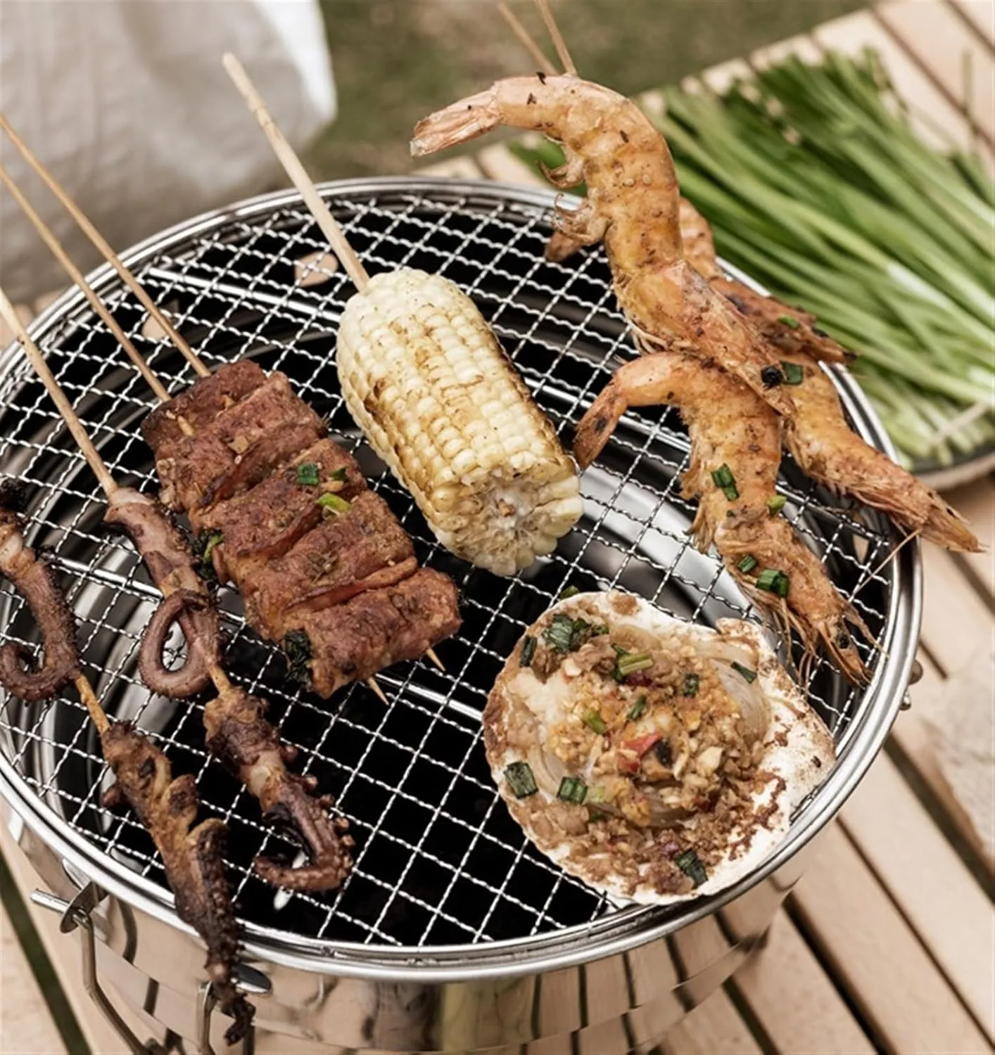RUVOO BBQ Grill Tabletop Portable Grill BBQ Charcoal Grill Stainless Steel Barbecue Grill for Outdoor