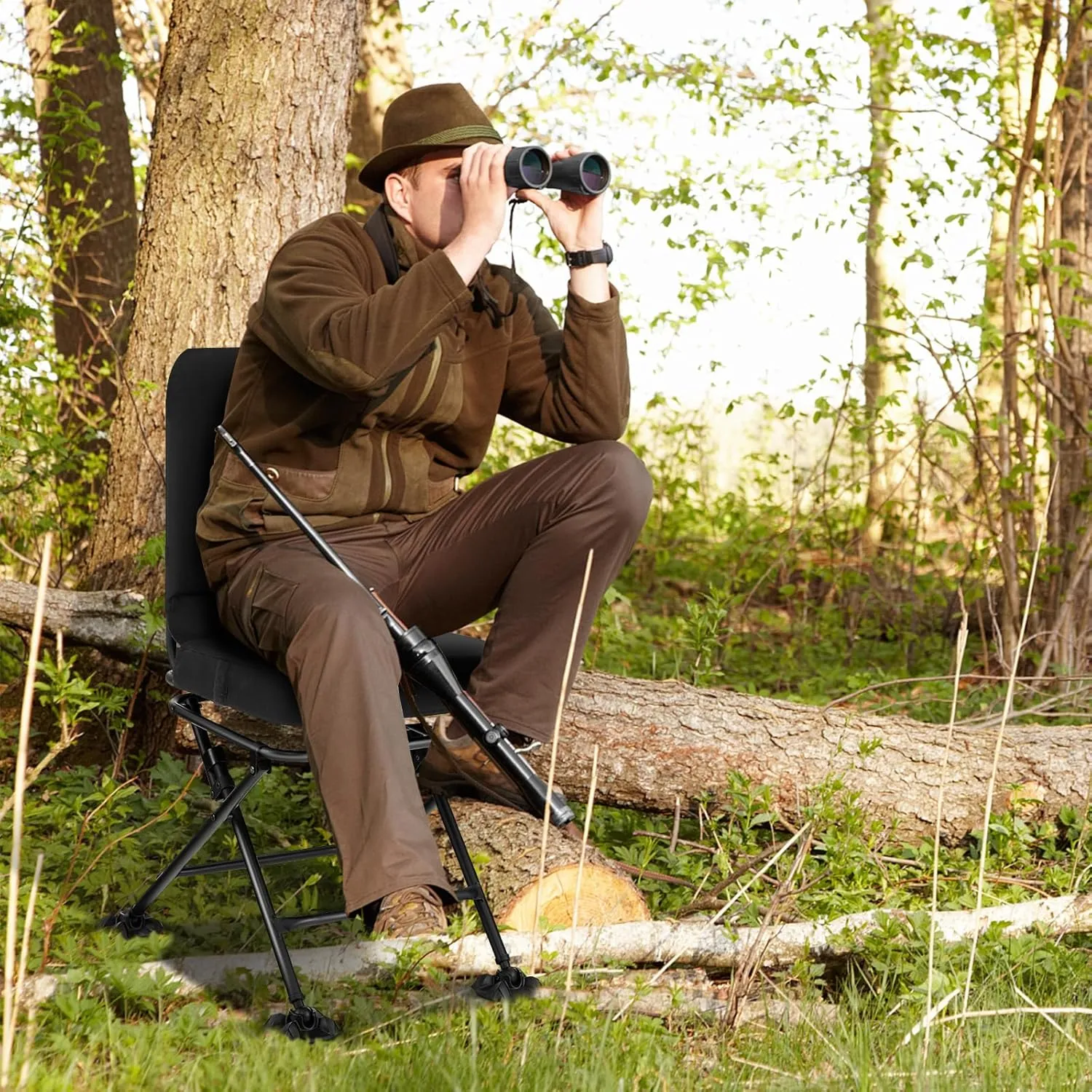 S AFSTAR Safstar Folding Hunting Chair, 360 Degree Swivel Hunting Blind with Padded Cushion & 330LBS Load Capacity, Portable Hunting Foam Seat, Ground Blind Chair for Hunting Dove Deer Turkey