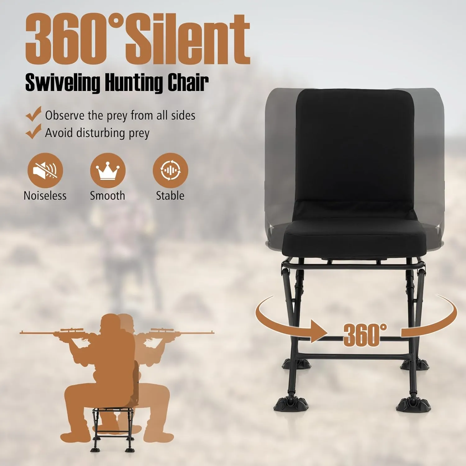 S AFSTAR Safstar Folding Hunting Chair, 360 Degree Swivel Hunting Blind with Padded Cushion & 330LBS Load Capacity, Portable Hunting Foam Seat, Ground Blind Chair for Hunting Dove Deer Turkey