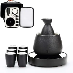 Sake Set, Saki Cups，Crafts Cup Ceramic Sake Set，Sake Set Japanese with Storage Bag Sake Cup Set Traditional Porcelain Pottery Ceramic Cups Crafts Wine Glasses,8 Pieces (Size : 8 pieces) (Size : 9 pie
