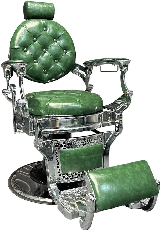 Salon Dedicated Barber Chair, Hydraulic Barber Chair with Adjustable Headrest, Footrest, Reclining Hair Salon Chair, Classic Massage Beauty Spa Salon Equipment,Green