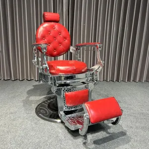 Salon Dedicated Barber Chair, Hydraulic Barber Chair with Adjustable Headrest, Footrest, Reclining Hair Salon Chair, Classic Massage Beauty Spa Salon Equipment,Red