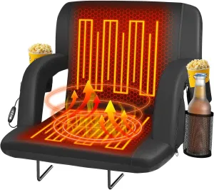 Seeutek Heated Stadium Seats with Back Support and Wide Cushions for Bleachers, Portable Bleacher Chairs with Backrest, USB 3 Levels and 5 Pockets Foldable Stadium Chairs, 1PC 25Inch