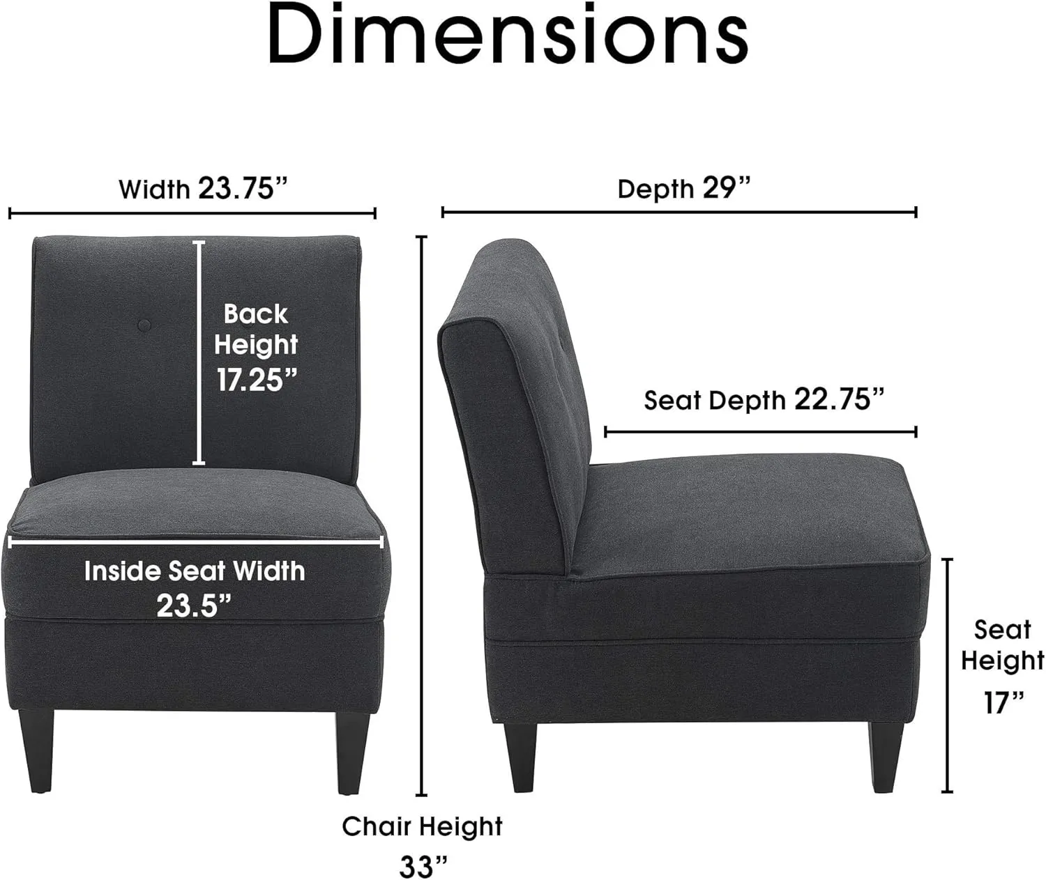 Serta Copenhagen Accent Chair Button Tufted Backrest, Sinuous Spring Seat Cushion, Rubberwood Legs, Upholstery for Living Room, Bedroom and Small Spaces, Polyester Woven Fabric, Modern Charcoal