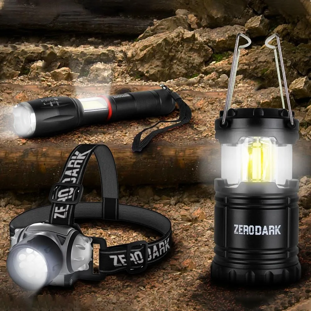Set: Flashlight, Headlamp and Heavy-duty Tactical 3-Piece Lantern Fast shipping ZeroDark