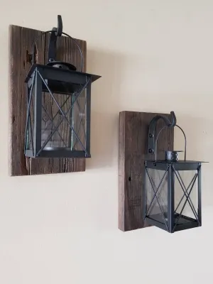 Set of 2 SMALL Rustic Wall Mounted Lantern Sconces