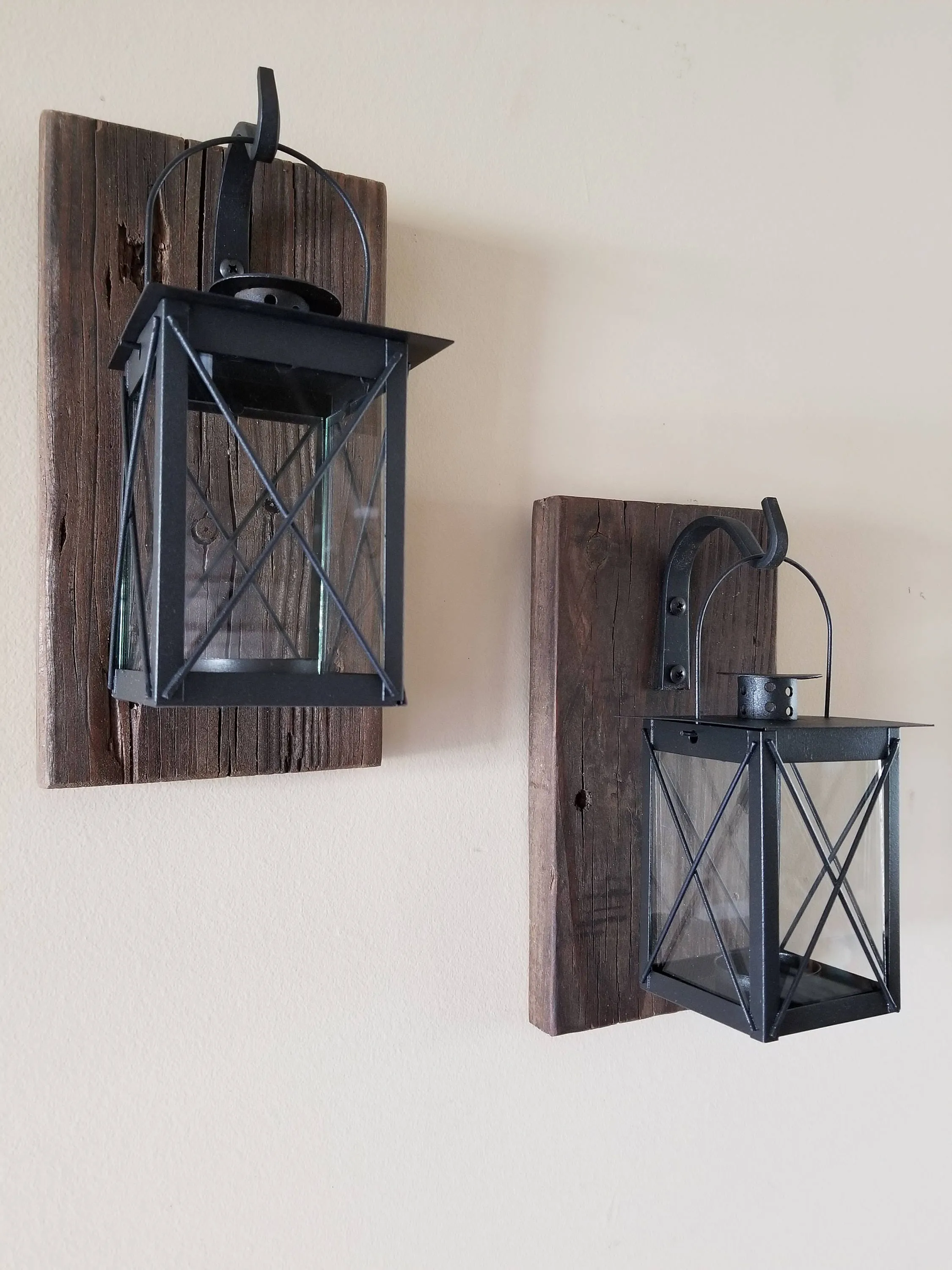 Set of 2 SMALL Rustic Wall Mounted Lantern Sconces