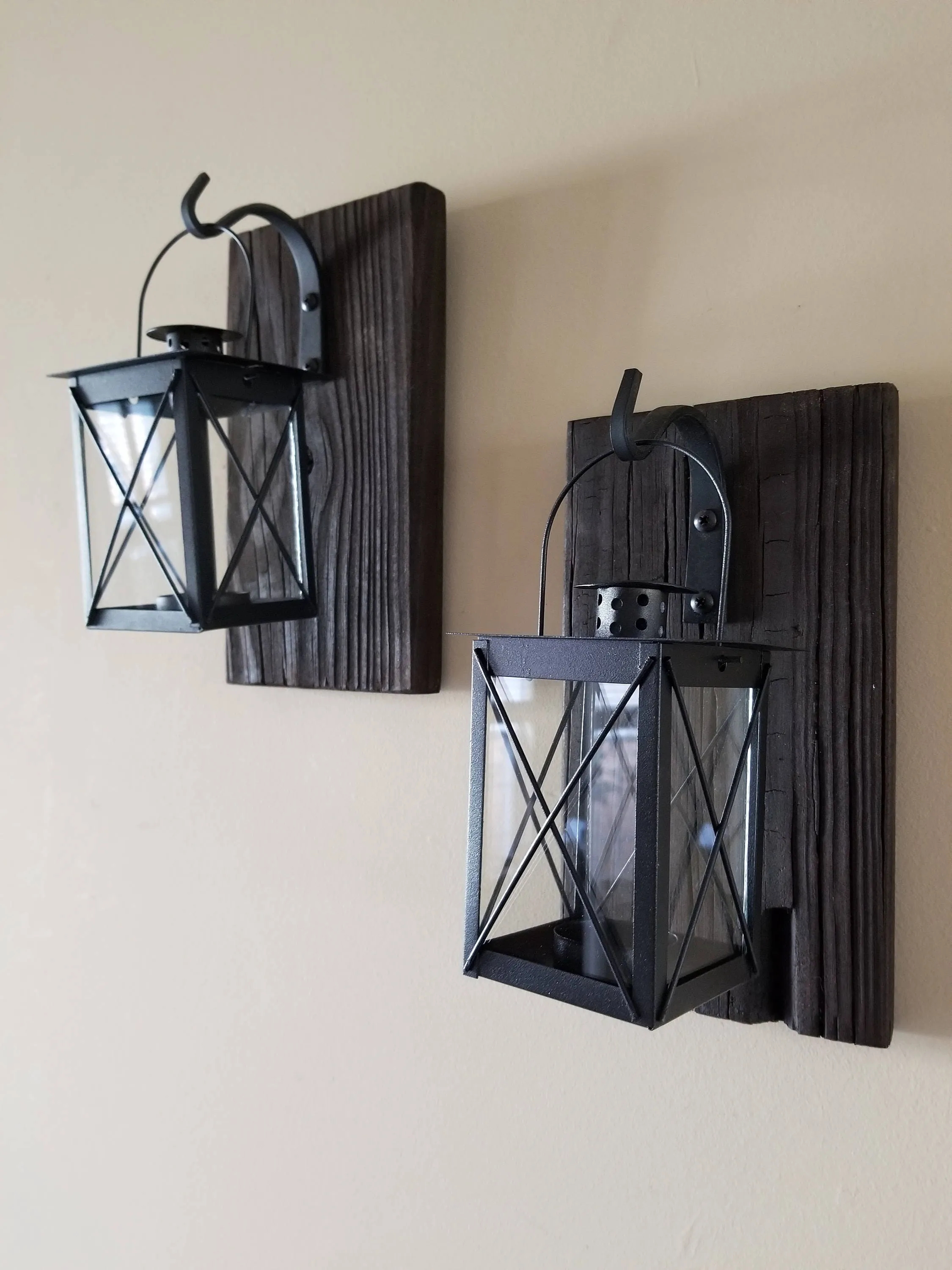 Set of 2 SMALL Rustic Wall Mounted Lantern Sconces
