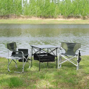Set of 3 Folding Outdoor Table and Chairs, Lightweight Aluminum Roll-Up Table and Padded Oxford Cloth Chairs with Side Table and Storage Pocket 400 lbs Capacity, for Camping Picnics Beach Backyard