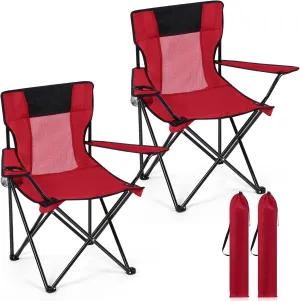 Shellwei 2 PCS Folding Camping Chair with Cupholder and Carry Bag Regular Size Colorful Breathable Portable Lightweight Lawn Chair with Side Pocket for Fishing Hiking Beach Outdoor Activity