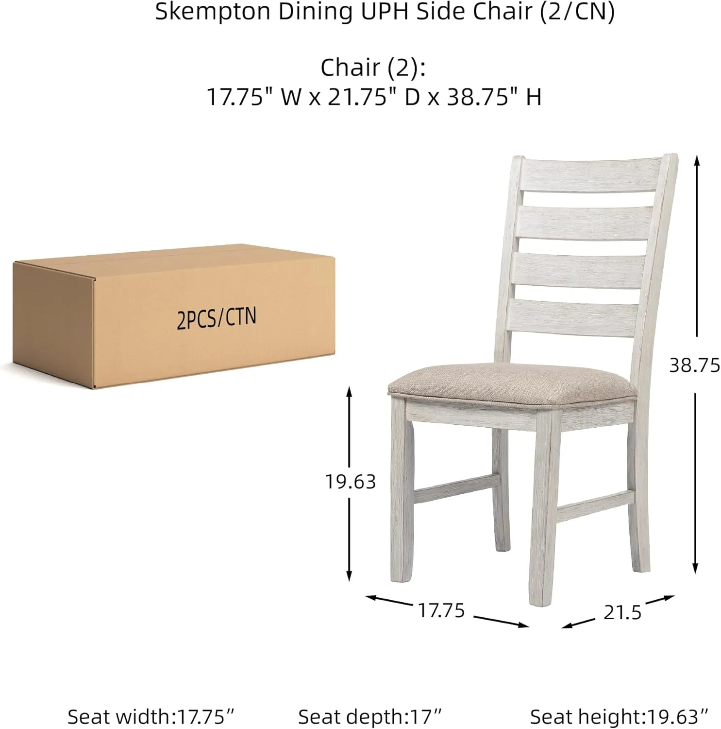 Signature Design by Ashley Skempton Modern Farmhouse Dining Room Chair, 2 Count, Whitewash