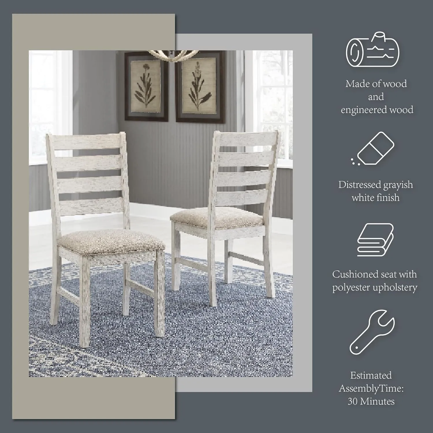 Signature Design by Ashley Skempton Modern Farmhouse Dining Room Chair, 2 Count, Whitewash