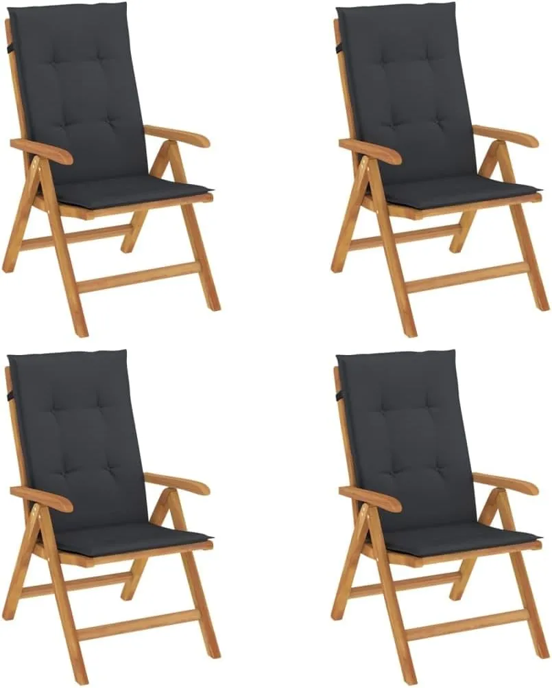 Sillas De Patio Camping Chair Lawn Chairs Outdoor Patio Chairs - Reclining Patio Chairs with Cushions 4 pcs Solid Wood Teak for Park Campsites Garden Beaches