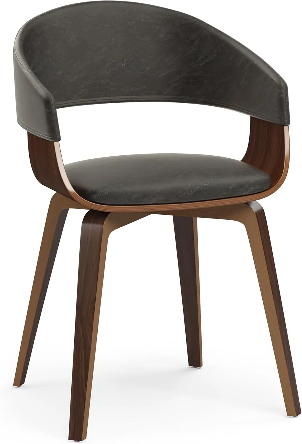 SIMPLIHOME Lowell Dining Chairs - Upholstered Bentwood Frame and Vegan Faux Leather Kitchen Chair in Distressed Brown, Modern Dining Room Seating with Curved Back and Padded Seat