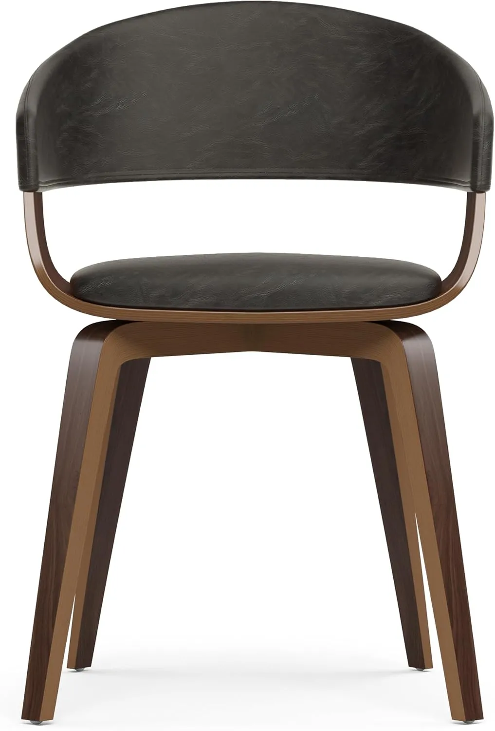 SIMPLIHOME Lowell Dining Chairs - Upholstered Bentwood Frame and Vegan Faux Leather Kitchen Chair in Distressed Brown, Modern Dining Room Seating with Curved Back and Padded Seat