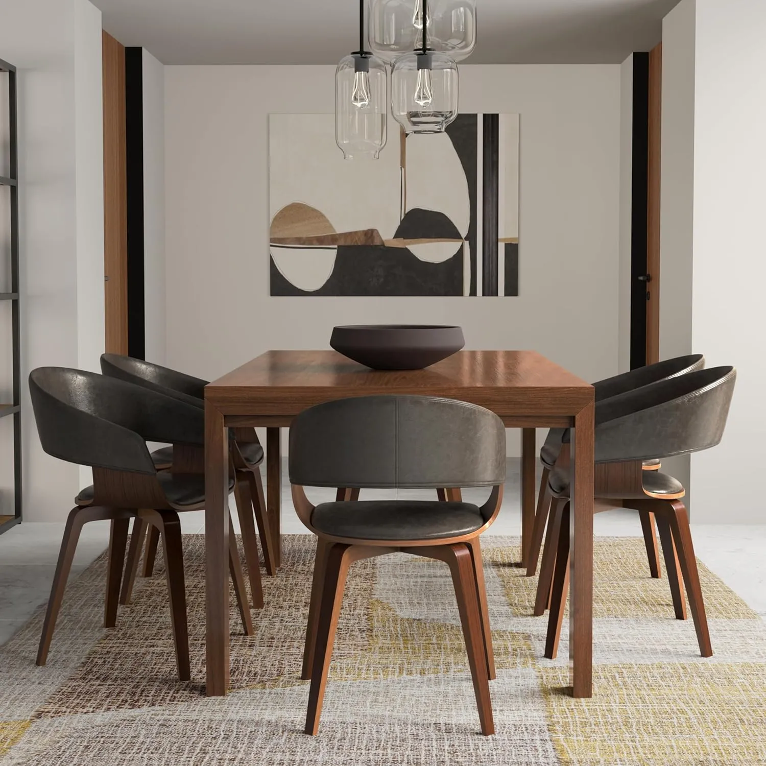 SIMPLIHOME Lowell Dining Chairs - Upholstered Bentwood Frame and Vegan Faux Leather Kitchen Chair in Distressed Brown, Modern Dining Room Seating with Curved Back and Padded Seat