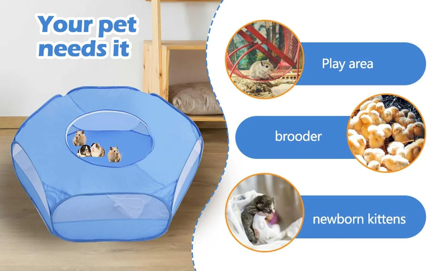 Small Animal Playpen,Popup Playpen,Portable Pet Tent,Foldable,Chick brooder,Hamster/Dog/Cat/Rabbit/Guinea Pig/Chick Pet Cage Tent with Zipper Cover,Waterproof Blue