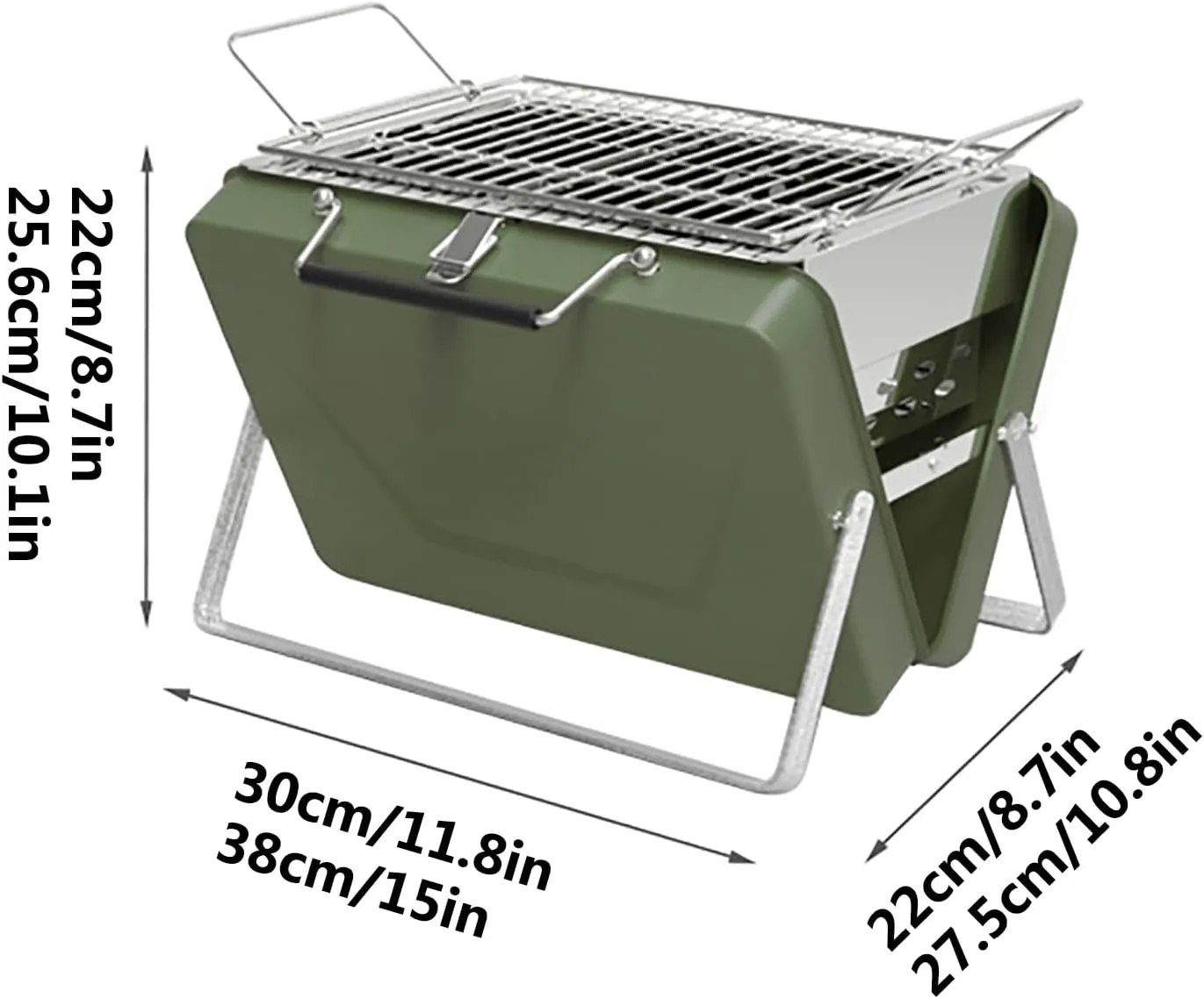 Small BBQ Charcoal Grill – Foldable Portable BBQ Grill – for Outdoor Picnic, Camping & Backyard Grilling – Compact Outdoor BBQ, Small & Sturdy Design Easy to Clean(Green,30 * 22 * 22cm)