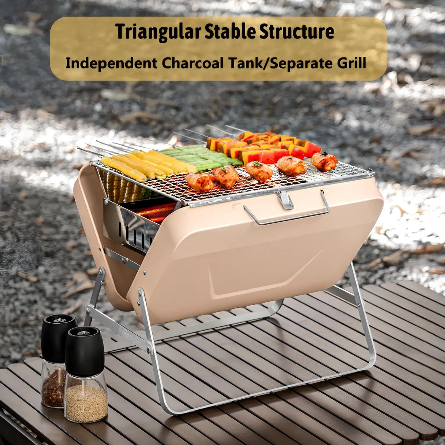 Small BBQ Charcoal Grill – Foldable Portable BBQ Grill – for Outdoor Picnic, Camping & Backyard Grilling – Compact Outdoor BBQ, Small & Sturdy Design Easy to Clean(Green,30 * 22 * 22cm)