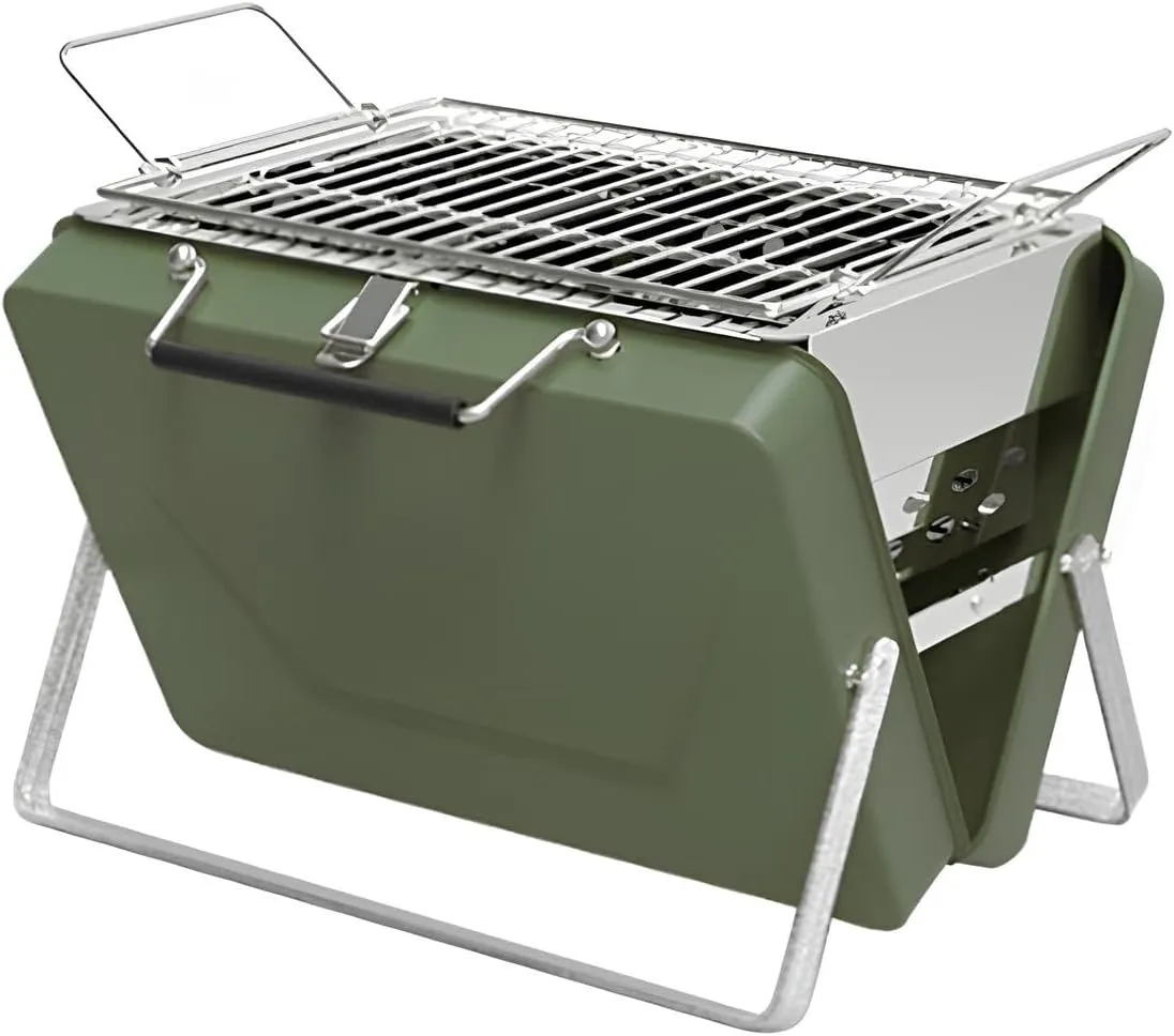 Small BBQ Charcoal Grill – Foldable Portable BBQ Grill – for Outdoor Picnic, Camping & Backyard Grilling – Compact Outdoor BBQ, Small & Sturdy Design Easy to Clean(Green,30 * 22 * 22cm)