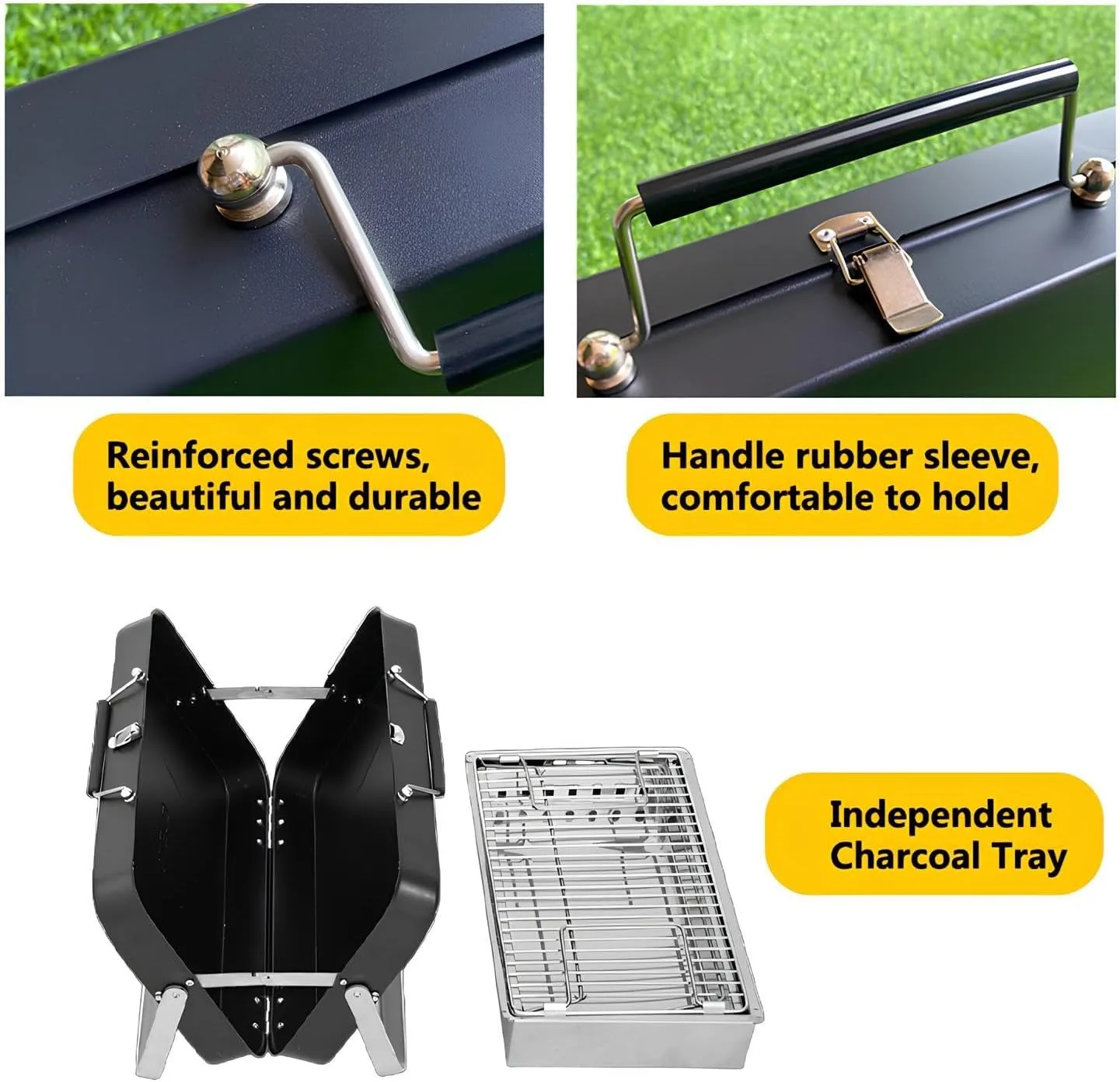 Small BBQ Charcoal Grill – Foldable Portable BBQ Grill – for Outdoor Picnic, Camping & Backyard Grilling – Compact Outdoor BBQ, Small & Sturdy Design Easy to Clean(Green,30 * 22 * 22cm)